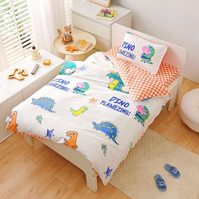 91家纺网 家纺一手货源 找家纺 乐秀 2023新款小猪佩奇正版授权幼儿园被子多件套（不含芯三件套） 恐龙乔治