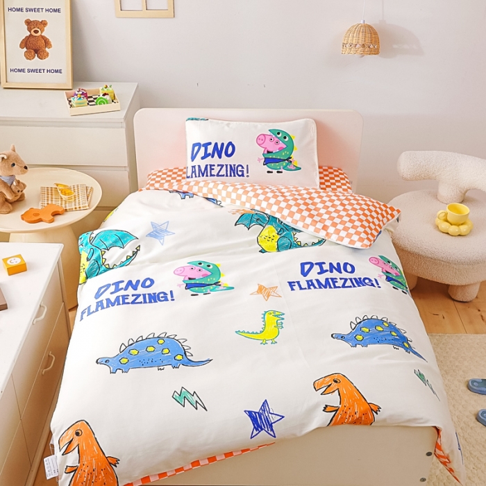 91家纺网 家纺一手货源 找家纺 乐秀 2023新款小猪佩奇正版授权幼儿园被子多件套（不含芯三件套） 恐龙乔治