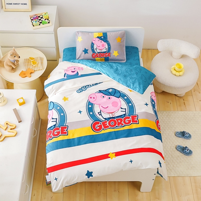 91家纺网 家纺一手货源 找家纺 乐秀 2023新款小猪佩奇正版授权幼儿园被子多件套（不含芯三件套） 乔治队长