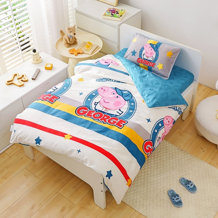 91家纺网 家纺一手货源 找家纺 乐秀 2023新款小猪佩奇正版授权幼儿园被子多件套（不含芯三件套） 乔治队长