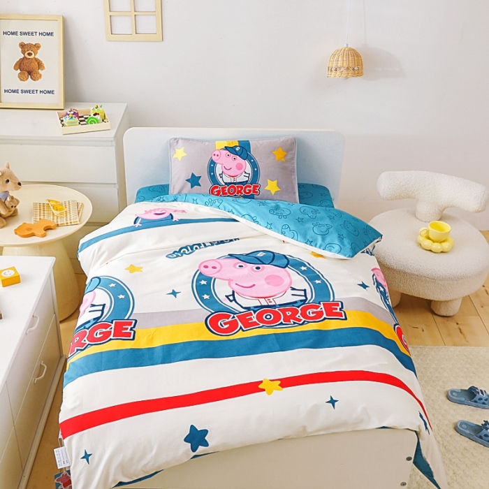 91家纺网 家纺一手货源 找家纺 乐秀 2023新款小猪佩奇正版授权幼儿园被子多件套（不含芯三件套） 乔治队长