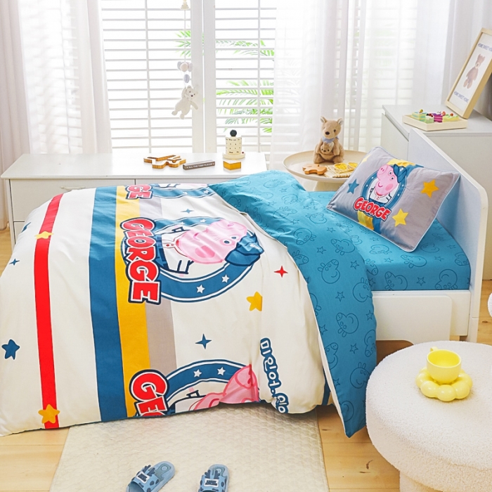 91家纺网 家纺一手货源 找家纺 乐秀 2023新款小猪佩奇正版授权幼儿园被子多件套（不含芯三件套） 乔治队长