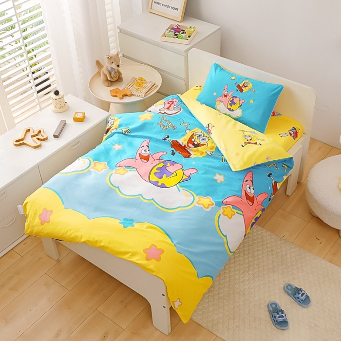91家纺网 家纺一手货源 找家纺 海绵宝宝正版授权幼儿园被子多件套（不含芯三件套） 云朵海绵宝宝