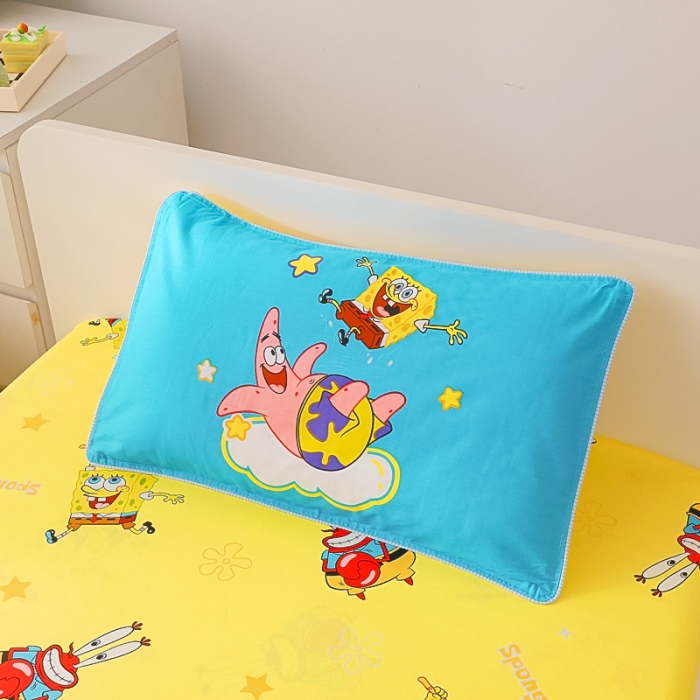 91家纺网 家纺一手货源 找家纺 海绵宝宝正版授权幼儿园被子多件套（不含芯三件套） 云朵海绵宝宝