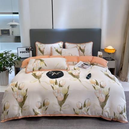 91家纺网 家纺一手货源 找家纺 仟网汇 2023新款网红爆款棉麻水洗印花皱皱纱四件套 浪漫之约