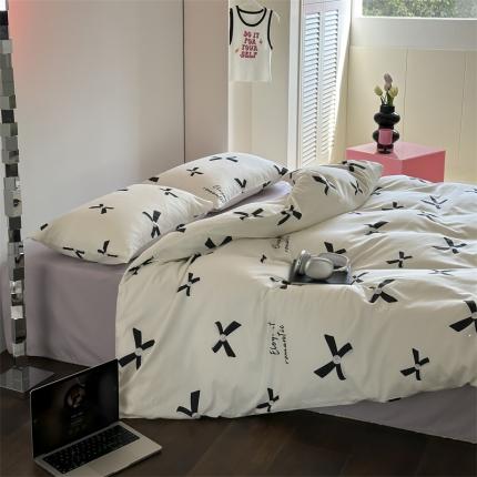 91家纺网 家纺一手货源 找家纺 昔可 2023新款夏日多巴胺全棉四件套 珍珠蝴蝶结