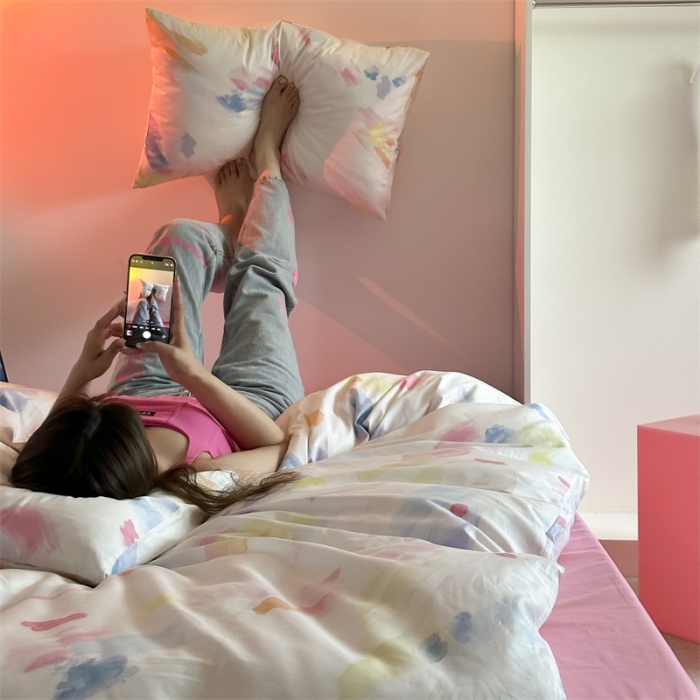 91家纺网 家纺一手货源 找家纺 （总）昔可 2023新款夏日多巴胺全棉四件套