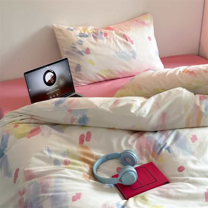 91家纺网 家纺一手货源 找家纺 昔可 2023新款夏日多巴胺全棉四件套 彩色画盘