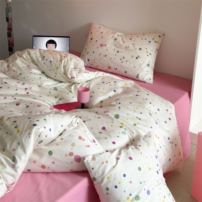 91家纺网 家纺一手货源 找家纺 昔可 2023新款夏日多巴胺全棉四件套 彩色泼墨