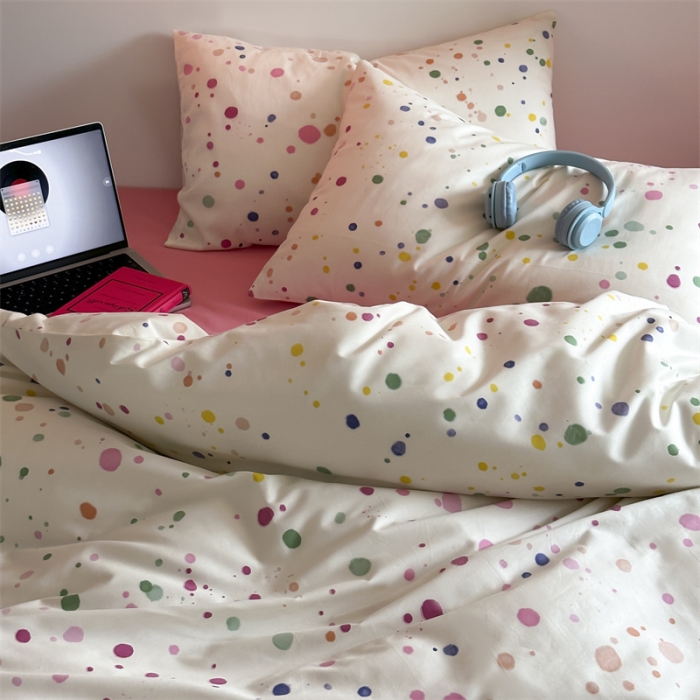 91家纺网 家纺一手货源 找家纺 昔可 2023新款夏日多巴胺全棉四件套 彩色泼墨