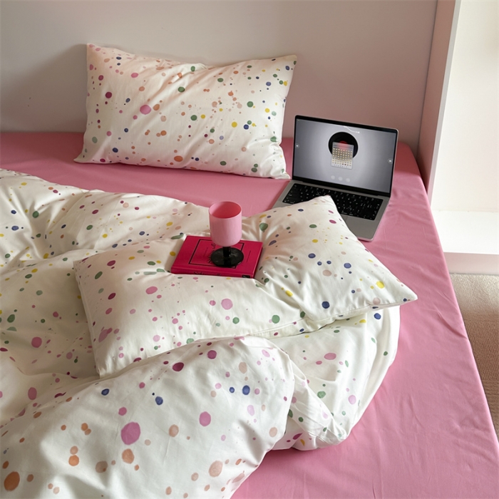 91家纺网 家纺一手货源 找家纺 昔可 2023新款夏日多巴胺全棉四件套 彩色泼墨