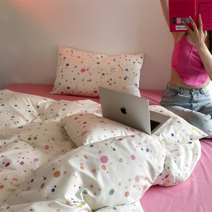 91家纺网 家纺一手货源 找家纺 昔可 2023新款夏日多巴胺全棉四件套 彩色泼墨