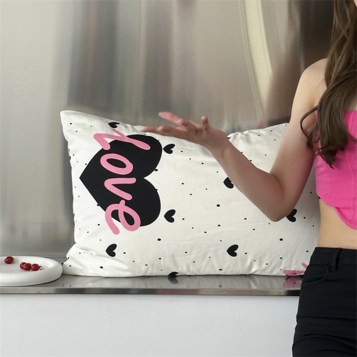 91家纺网 家纺一手货源 找家纺 昔可 2023新款夏日多巴胺全棉四件套 粉字母爱心