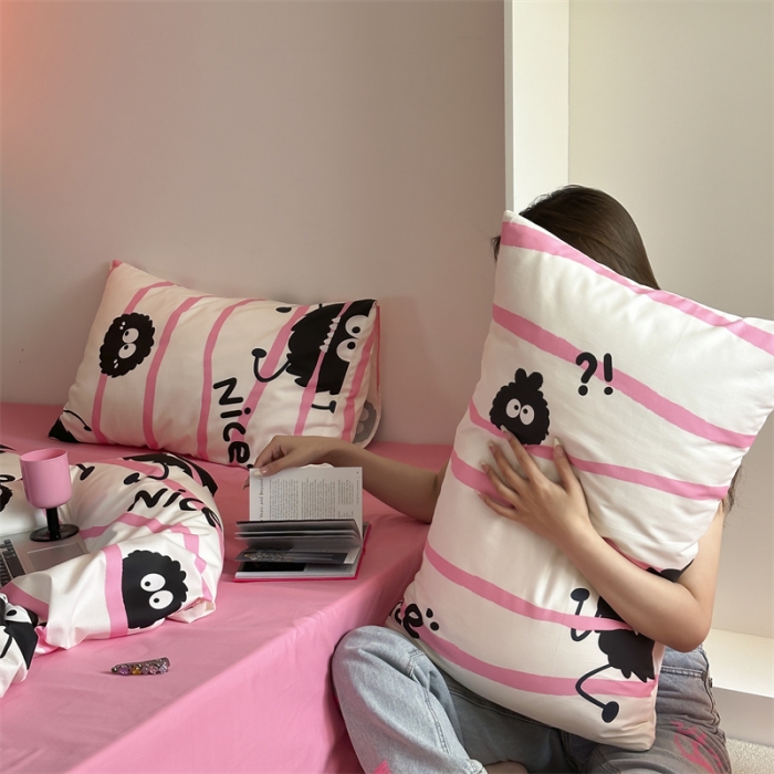 91家纺网 家纺一手货源 找家纺 昔可 2023新款夏日多巴胺全棉四件套 小黑豆