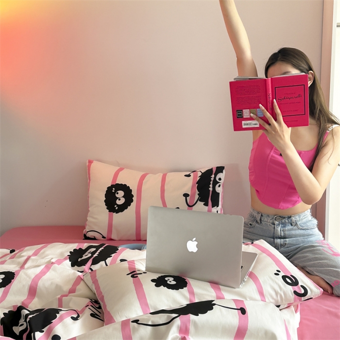 91家纺网 家纺一手货源 找家纺 昔可 2023新款夏日多巴胺全棉四件套 小黑豆