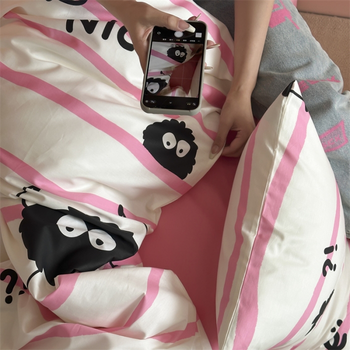 91家纺网 家纺一手货源 找家纺 昔可 2023新款夏日多巴胺全棉四件套 小黑豆