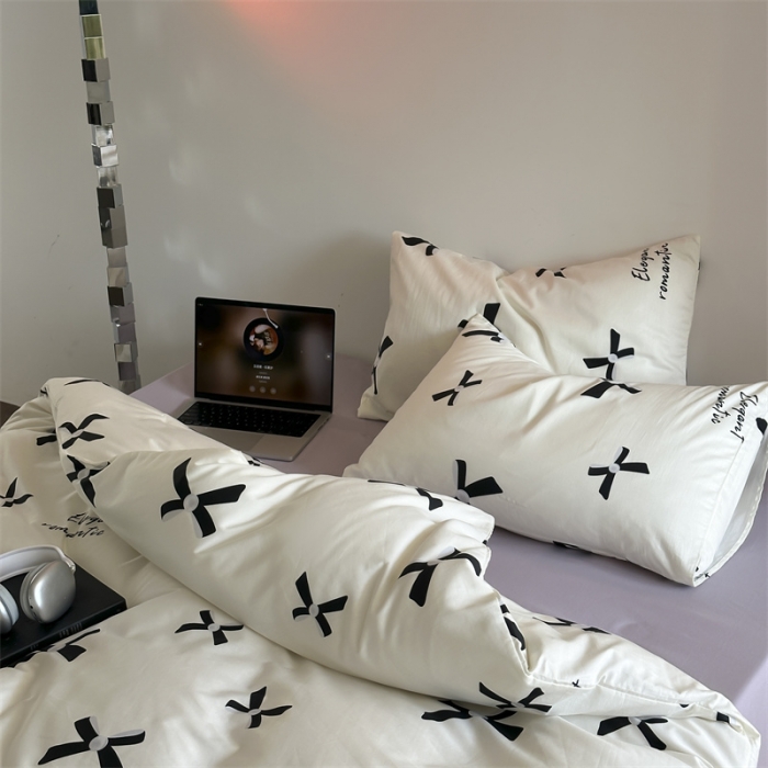 91家纺网 家纺一手货源 找家纺 昔可 2023新款夏日多巴胺全棉四件套 珍珠蝴蝶结