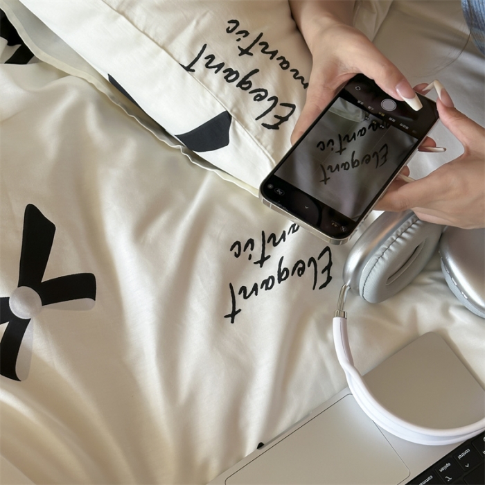 91家纺网 家纺一手货源 找家纺 昔可 2023新款夏日多巴胺全棉四件套 珍珠蝴蝶结