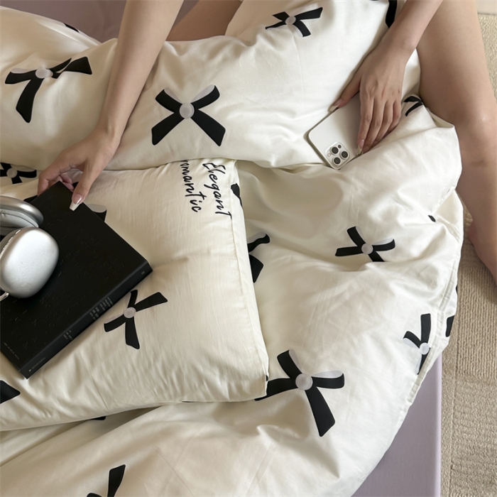 91家纺网 家纺一手货源 找家纺 昔可 2023新款夏日多巴胺全棉四件套 珍珠蝴蝶结