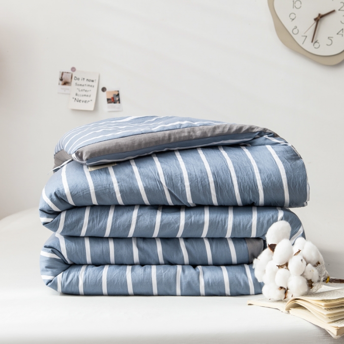 91家纺网 家纺一手货源 找家纺 森林人 2022新款A类水洗棉立体大豆被-印花 条纹-蓝