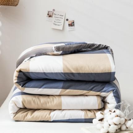 91家纺网 家纺一手货源 找家纺 森林人 2022新款A类水洗棉立体大豆被-印花 蓝大格