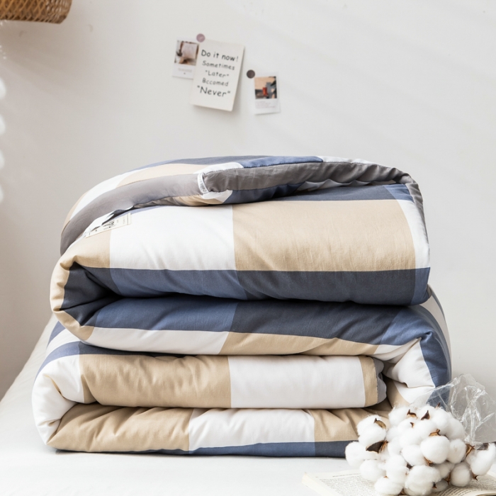 91家纺网 家纺一手货源 找家纺 森林人 2022新款A类水洗棉立体大豆被-印花 蓝大格