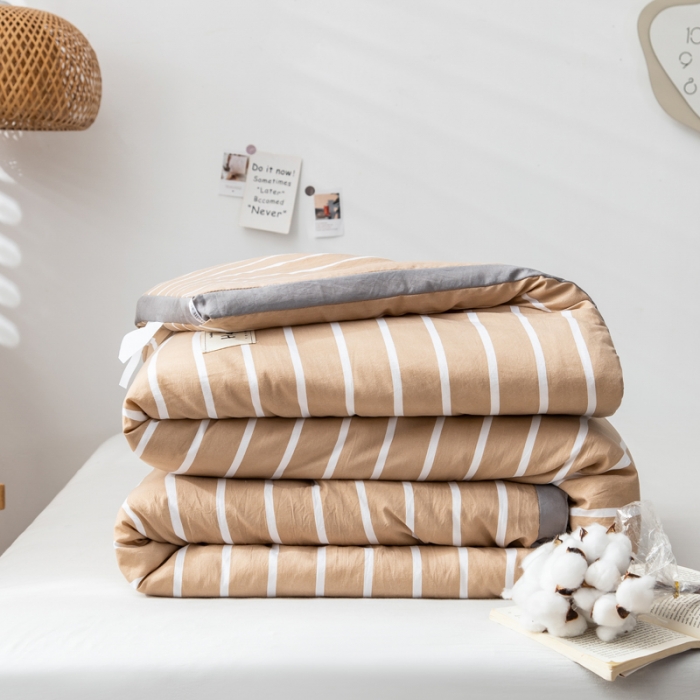 91家纺网 家纺一手货源 找家纺 森林人 2022新款A类水洗棉立体大豆被-印花 条纹-咖