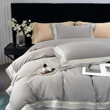 榻尚 秋冬新款纯棉抗菌轻磨毛刺绣四件套 伊卡芙-灰