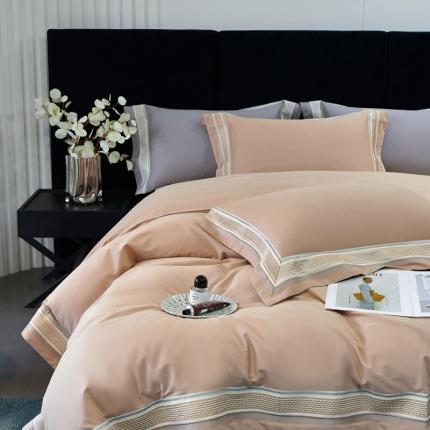 91家纺网 家纺一手货源 找家纺 榻尚 秋冬新款纯棉抗菌轻磨毛刺绣四件套 伊卡芙-香槟