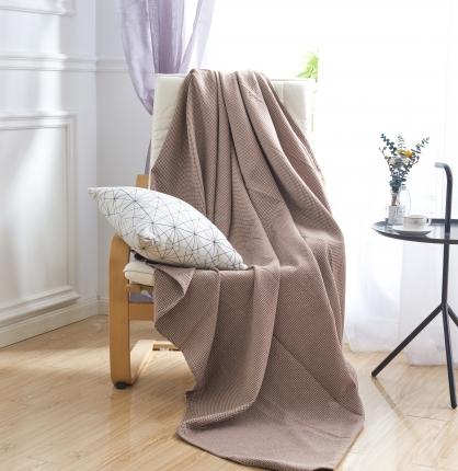 91家纺网 家纺一手货源 找家纺 悦然 2024新款色织提花纱布小格毛巾被 咖啡