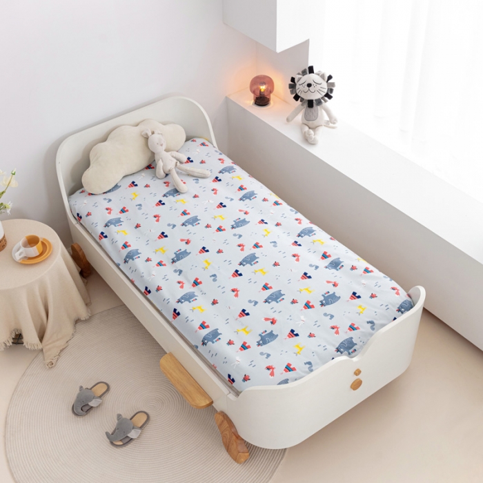 91家纺网 家纺一手货源 找家纺 喜多兔 2023新款40S纯棉印花抗菌床垫 部落熊灰色