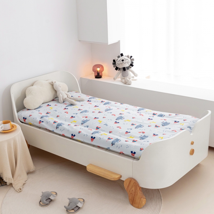 91家纺网 家纺一手货源 找家纺 喜多兔 2023新款40S纯棉印花抗菌床垫 部落熊灰色