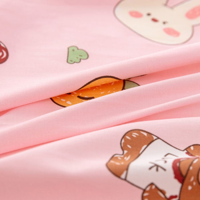 91家纺网 家纺一手货源 找家纺 喜多兔 2023新款40S纯棉印花抗菌床垫 动物伙伴粉色