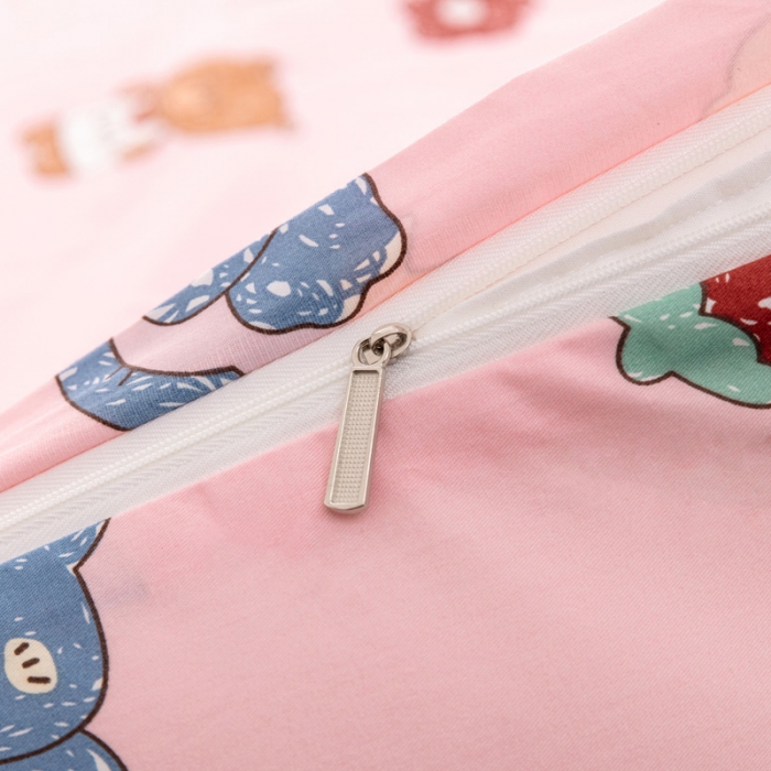 91家纺网 家纺一手货源 找家纺 喜多兔 2023新款40S纯棉印花抗菌床垫 动物伙伴粉色