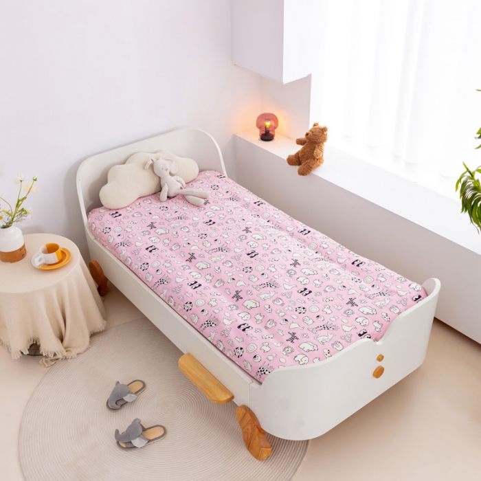 91家纺网 家纺一手货源 找家纺 喜多兔 2023新款40S纯棉印花抗菌床垫 动物集粉色