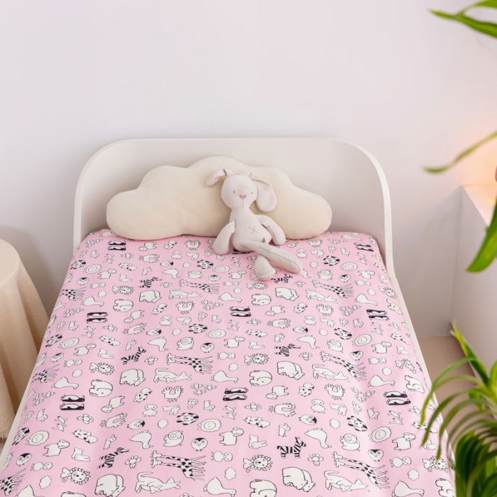 91家纺网 家纺一手货源 找家纺 喜多兔 2023新款40S纯棉印花抗菌床垫 动物集粉色