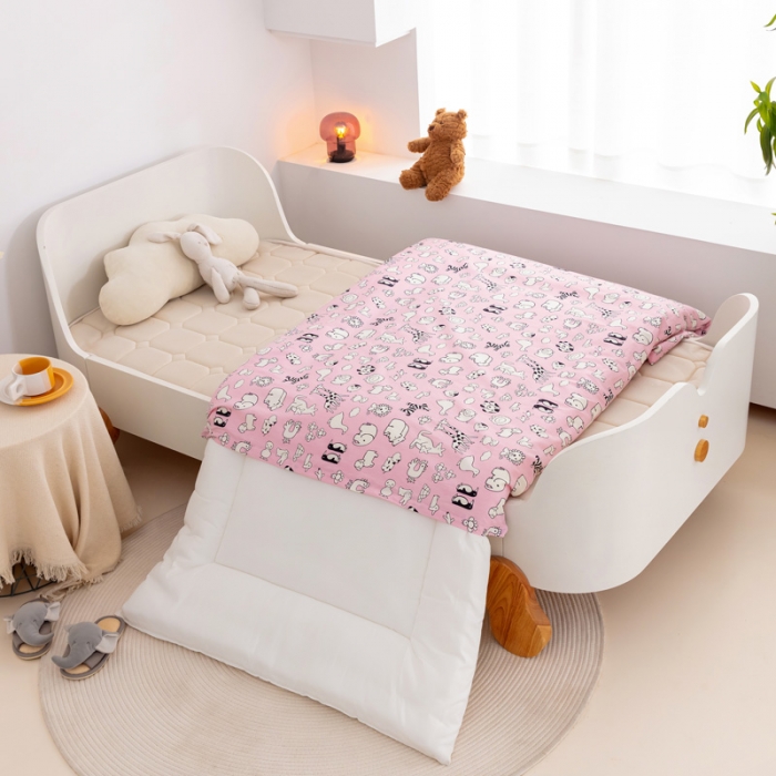 91家纺网 家纺一手货源 找家纺 喜多兔 2023新款40S纯棉印花抗菌床垫 动物集粉色