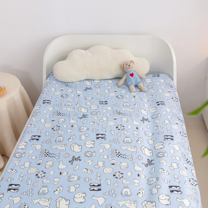 91家纺网 家纺一手货源 找家纺 喜多兔 2023新款40S纯棉印花抗菌床垫 动物集蓝色