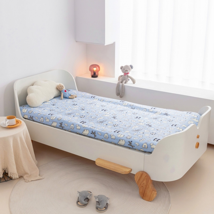 91家纺网 家纺一手货源 找家纺 喜多兔 2023新款40S纯棉印花抗菌床垫 动物集蓝色