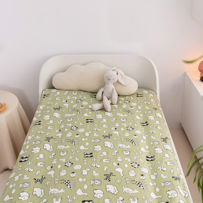 91家纺网 家纺一手货源 找家纺 喜多兔 2023新款40S纯棉印花抗菌床垫 动物集绿色