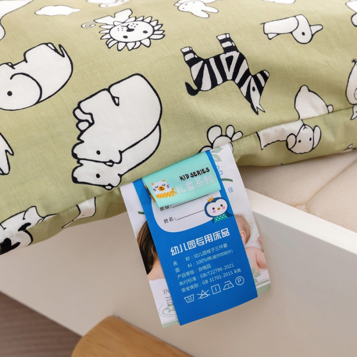 91家纺网 家纺一手货源 找家纺 喜多兔 2023新款40S纯棉印花抗菌床垫 动物集绿色