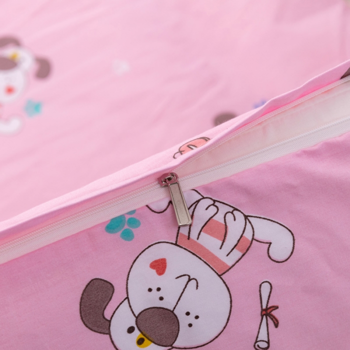 91家纺网 家纺一手货源 找家纺 喜多兔 2023新款40S纯棉印花抗菌床垫 快乐狗宝贝粉色