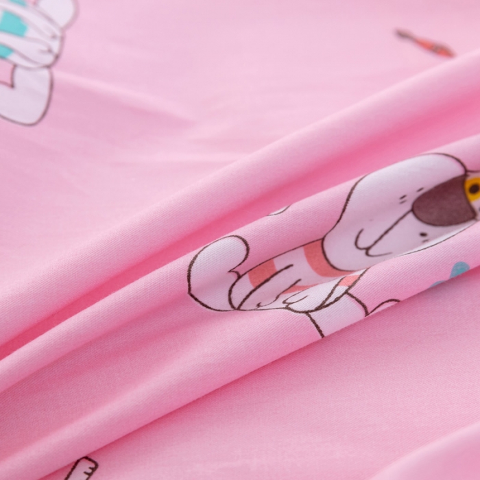 91家纺网 家纺一手货源 找家纺 喜多兔 2023新款40S纯棉印花抗菌床垫 快乐狗宝贝粉色