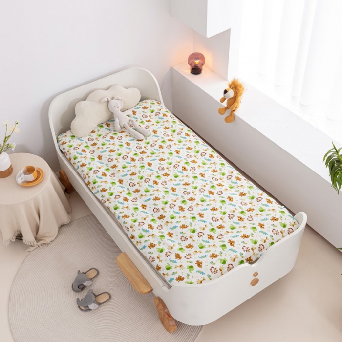 91家纺网 家纺一手货源 找家纺 喜多兔 2023新款40S纯棉印花抗菌床垫 快乐小猴绿色