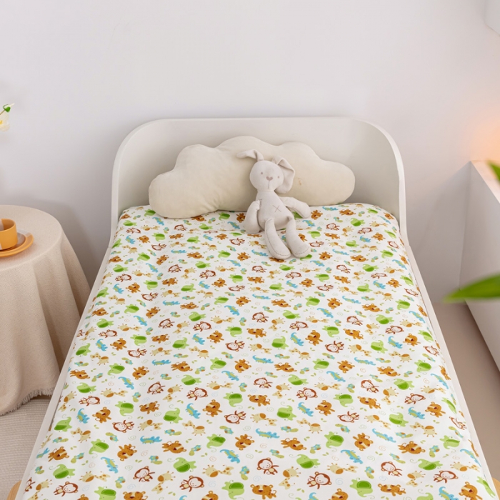 91家纺网 家纺一手货源 找家纺 喜多兔 2023新款40S纯棉印花抗菌床垫 快乐小猴绿色