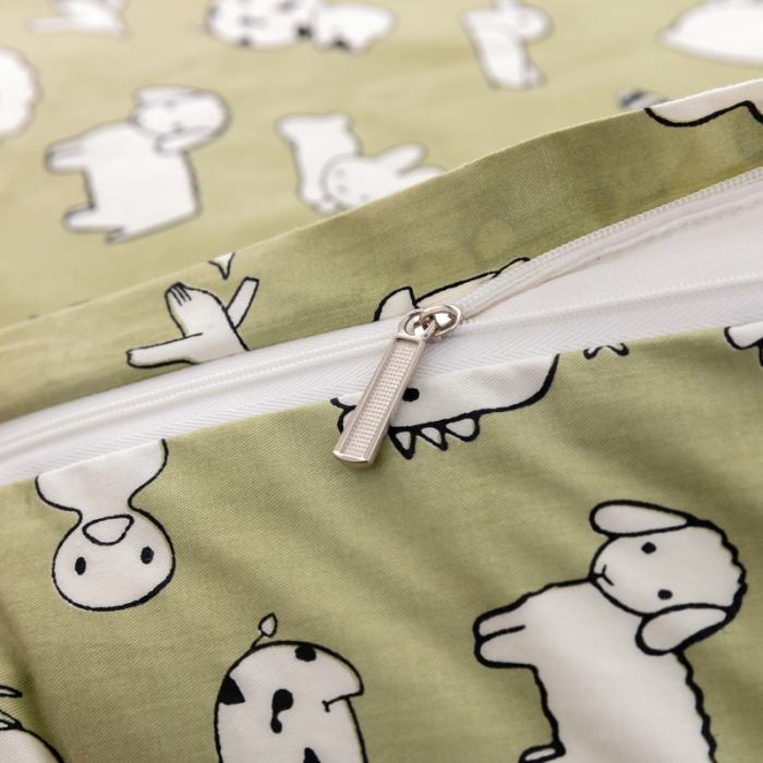 91家纺网 家纺一手货源 找家纺 喜多兔 2023新款40S纯棉印花抗菌床垫 动物集绿色