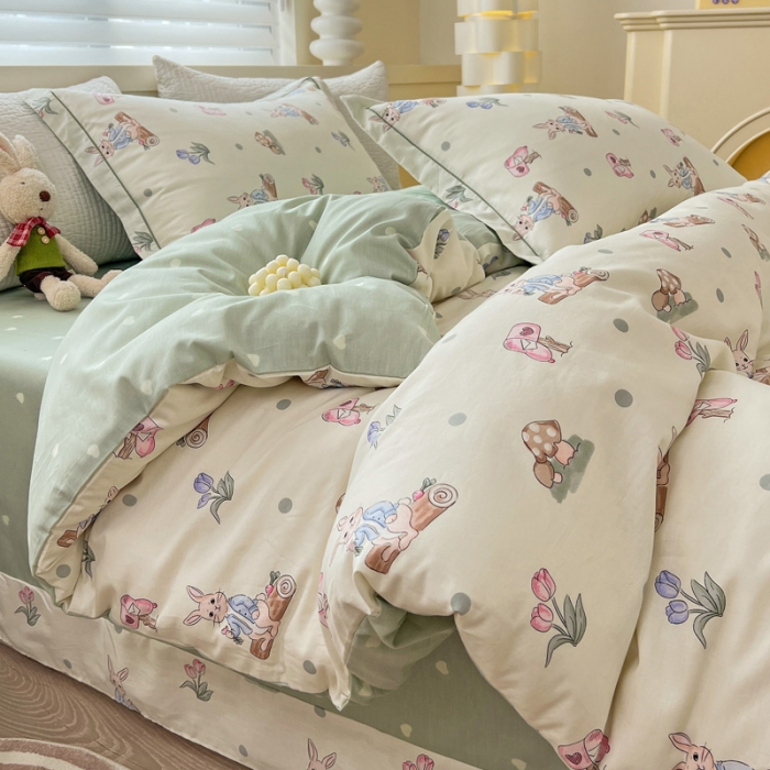 91家纺网 家纺一手货源 找家纺 乐童 2024网红直播爆款吊边＋一字绣工艺款四件套（九） 兔宝