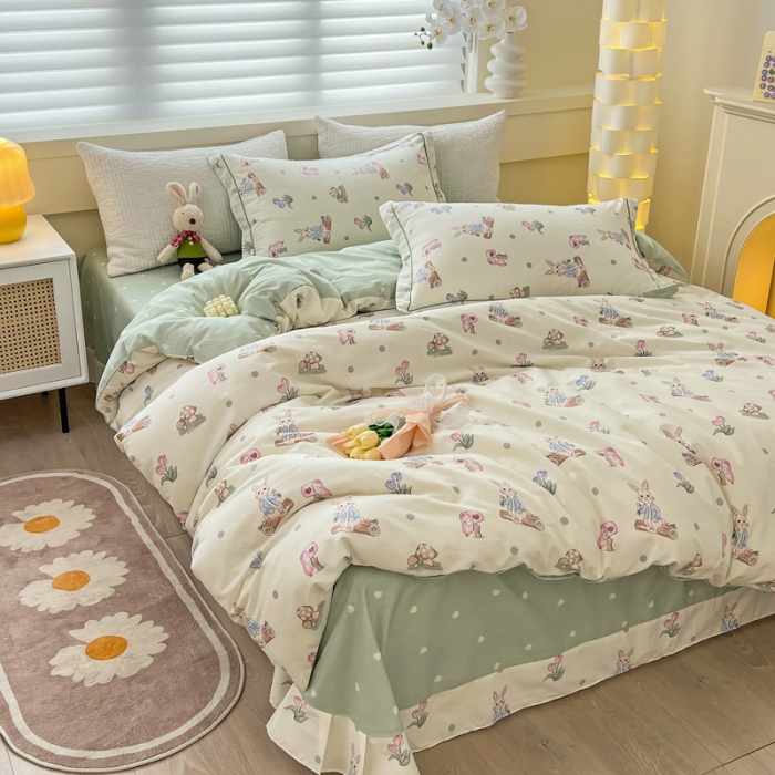 91家纺网 家纺一手货源 找家纺 乐童 2024网红直播爆款吊边＋一字绣工艺款四件套（九） 兔宝