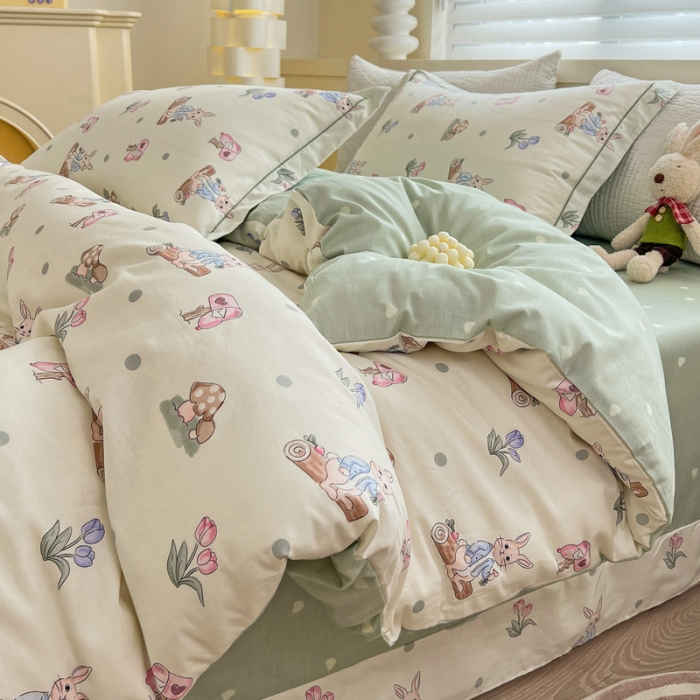 91家纺网 家纺一手货源 找家纺 乐童 2024网红直播爆款吊边＋一字绣工艺款四件套（九） 兔宝