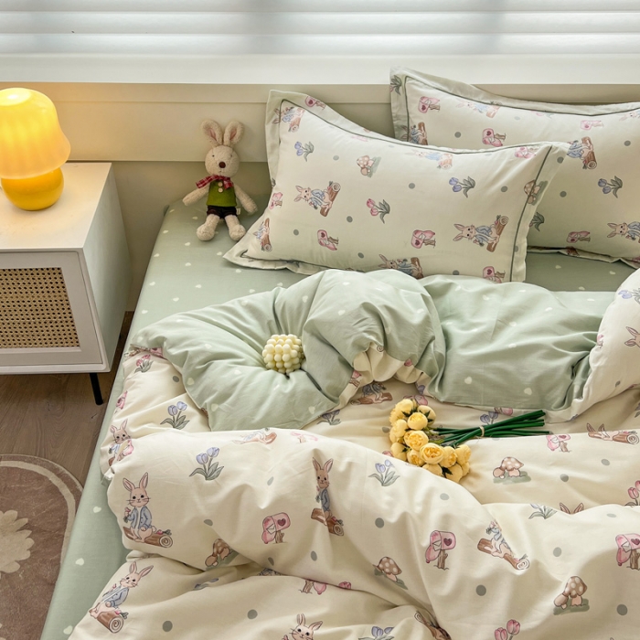 91家纺网 家纺一手货源 找家纺 乐童 2024网红直播爆款吊边＋一字绣工艺款四件套（九） 兔宝